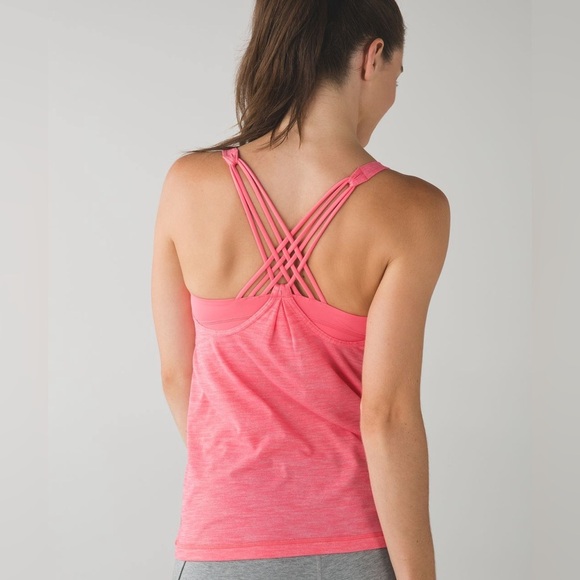 Lululemon Sunset Salutation Tank top Heathered Pink Lemonade builtin sports bra - Picture 1 of 8